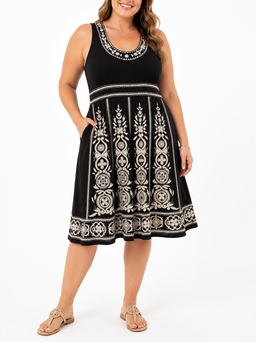 INC International Concepts Woman Embroidered Black Sleeveless Dress 1X Beaded